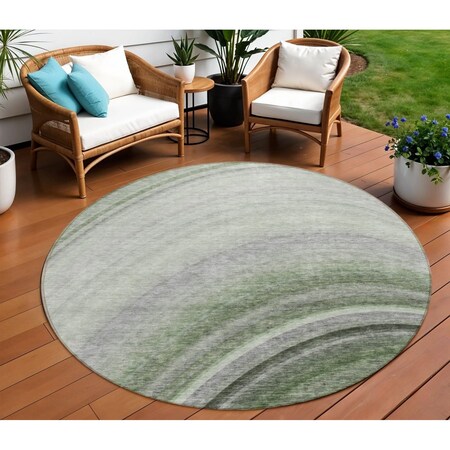 Homeroots 8' Green And Artichoke Green Round Abstract Washable Indoor Outdoor Area Rug 577303