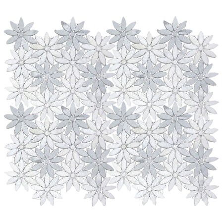 Apollo Tile Marmor 11x10 White Eastern White, Bardiglio Marble Flower Mosaic Wall and Floor Tile, 5PK APLTRK8851A