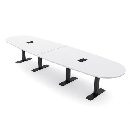 Skutchi Designs 14 Person Conference Table With Power Unit | 14' Boval Table | Harmony Series HAR-BOVL-48X168-T.BK-W960-EBLK