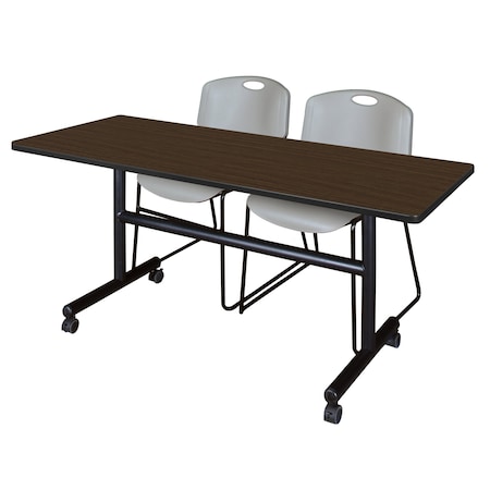 Regency Kobe Flip-Top Training Nesting Table W/ 2 Zeng Stack Chairs, 60 in W, 30 in L, Neo Walnut MKFT6030NW44GY