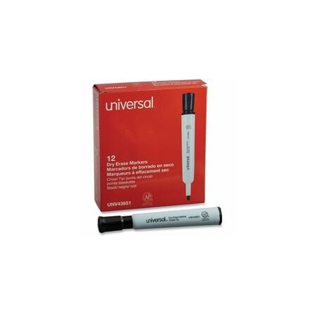 Universal Dry Erase Marker, Chisel Tip Black 12PK UNV43651