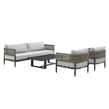 Armen Living Alegria Aluminum and Rope Outdoor Sofa in Black and Gray SETODALBLBX3