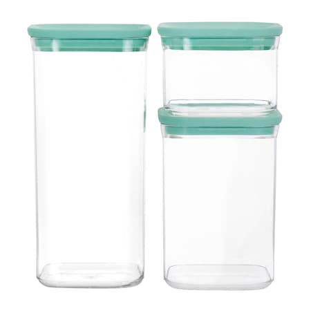 Martha Stewart 3 Piece Square Plastic Stackable Container Set in Mint Green 131104.06