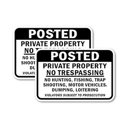 Signmission Posted Private Property No Trespassing No Hunting, Fish, 12'' X 18'', Heavy Gauge Aluminum, 2PK A-1218-2PACK-2873