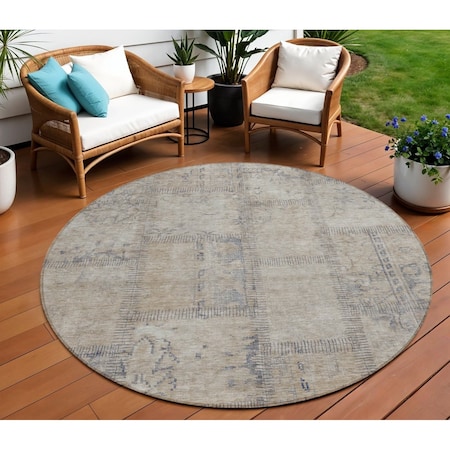 Homeroots 8' Beige Taupe And Brown Round Patchwork Washable Indoor Outdoor Area Rug 581571