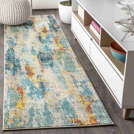 Jonathan Y Contemporary POP Modern Abstract Vintage Waterfall Blue/Cream/Yellow 2 ft. x 8 ft. Runner Rug CTP106B-28