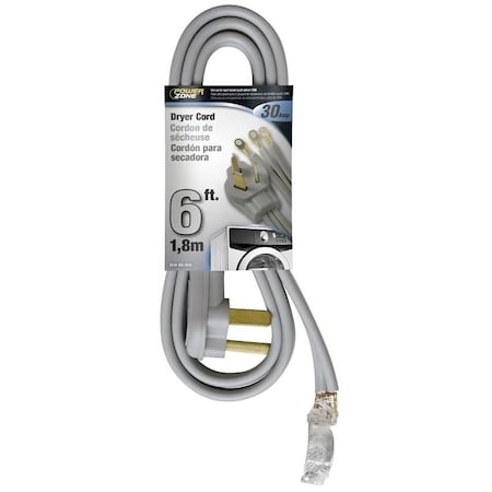 Powerzone Power Supply Dryer Cord, 10 AWG Cable, 6 ft L, 250 V, Gray ORD100306