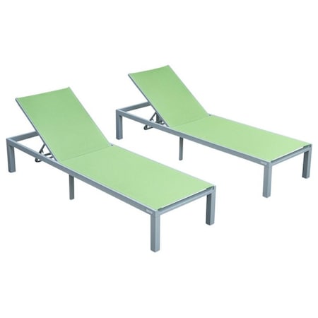 Leisuremod Marlin Patio Chaise Lounge Chair with Grey Aluminum Frame, Green, 2PK MLGR-77G2