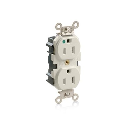 Leviton Lev-Lok Hospital Grade Duplex Receptacle, 15 Amp, 125 Volt M8200-SGT