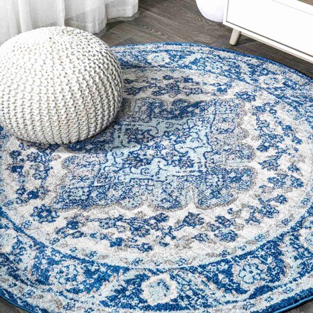 Jonathan Y Bohemian FLAIR Boho Vintage Medallion Cream/Blue 5 ft Round Area Rug BMF106B-5R