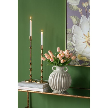 Homeroots 10" Sage And Gray Round With Handles Ceramic Table Vase 574219