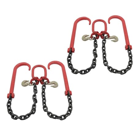 Mytee Products (2 Pack) Tow G80 Recovery V Chain w/ 3/8in x 2ft Legs, Two 15in J-Hook & Grab Hook, 2PK CH382V-15J-PLGH-G80x2