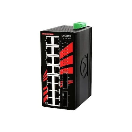 Antaira 20-Port Industrial PoE+ Gigabit Unmanaged Ethernet Switch, w/16*10/100/1000T LNP-2004G-SFP