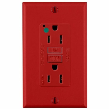 Leviton Extra-Heavy Duty, Hospital Grade, Self-Test GFCI Receptacle, 15 Amp, 125 Volt, Red GFNT1-HFR