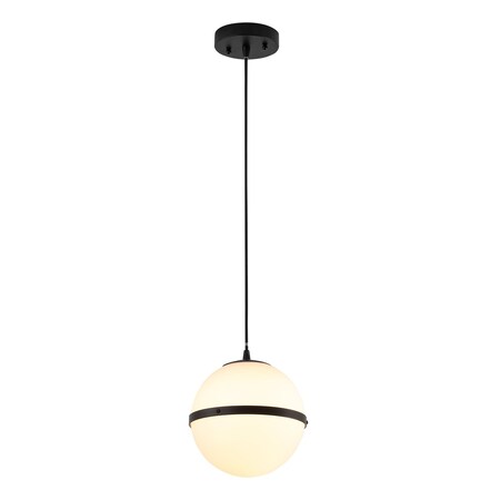 Jonathan Y Porter 8" Modern Minimalist Globe LED Pendant Light, Black/White JYL1605A