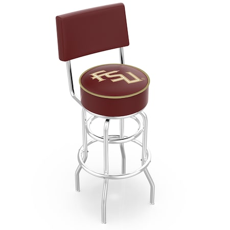 Holland Bar Stool Co 25" Chrome 2-Ring Florida State (Script) Swivel Bar Stool, Back L7C425FSU-FS