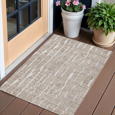Homeroots 3' X 5' Brown And Ivory Abstract Washable Indoor Outdoor Area Rug 588498