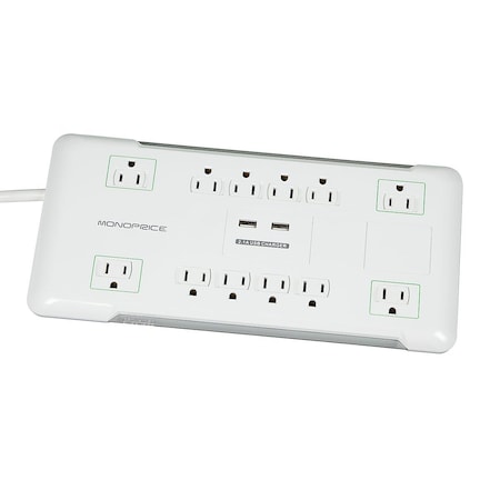 Monoprice Outlet Strip, Surge, USB, 5-15R, 5-15P, 6 ft., White 9202