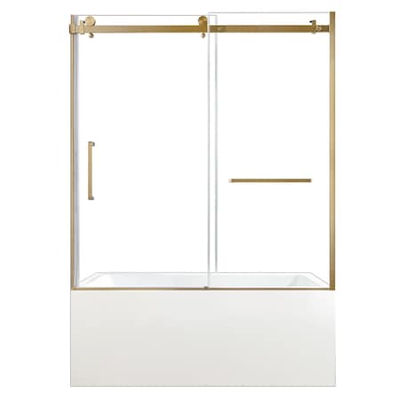 Kingston Brass 60" Acrylic Alcove Right-Hand Drain Tub with Left Sliding Tub Door, White/Brushed Brass KVTAP603622R7