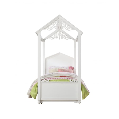 Homeroots White Wood Twin Canopy Bed Frame 347193