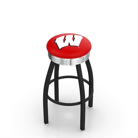 Holland Bar Stool Co 30" Blk Wrinkle Wisconsin "W" Swivel Bar Stool, Chrome Ring L8B3C30Wisc-W