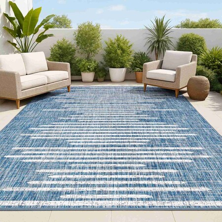 Jonathan Y Zolak Berber Stripe Geometric Blue/Ivory 4 ft. x 6 ft. Indoor/Outdoor Area Rug SMB124C-4