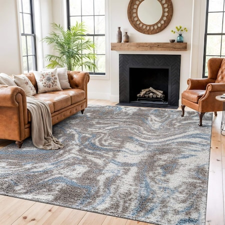 World Rug Gallery Abstract Marble Shag Area Rug 7 ft 10 in x 10 ft Blue WR125BLUE8X10