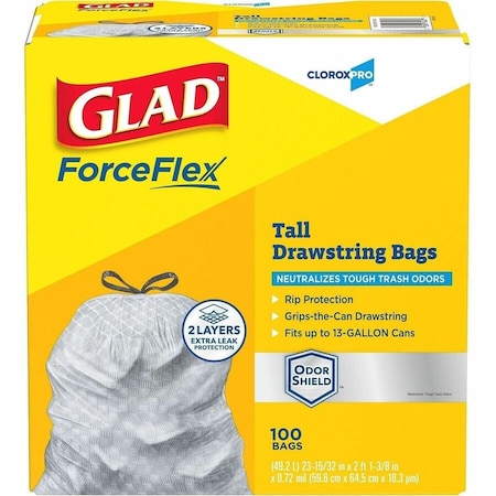 Glad 13 gal Trash Bags, 90 mil (2286 Micron), White, 100 PK CLO70427