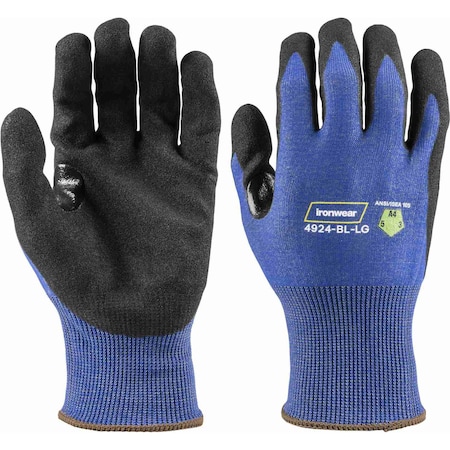 Ironwear 18 Gauge Sandy Nitrile Coated Palm A4 Cut Level Touchscreen Gloves, Blue, Large 4924-BL-LG