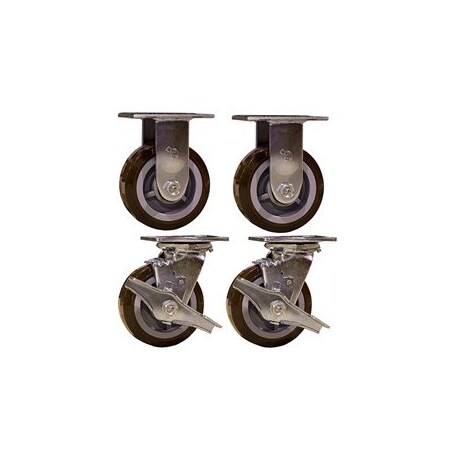 Service Caster 5 Inch Polyurethane Caster Set with Roller Bearings 2 Brake 2 Rigid SCC SCC-30CS520-PPUR-TLB-2-R520-2
