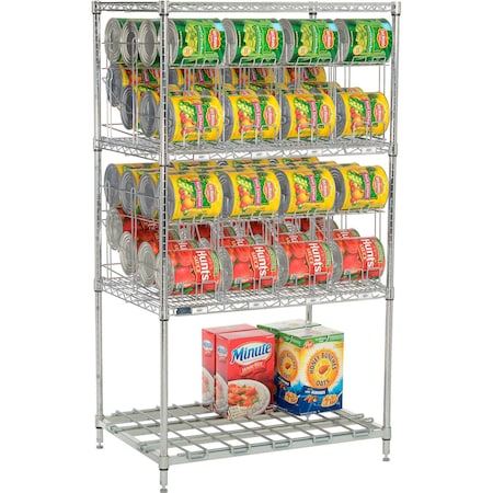 Global Industrial Nexel CR2436DS Can Rack System, 3 Tier, Chrome, Bottom Dunnage Shelf, 36"W X 24"D x 66"H B2274668