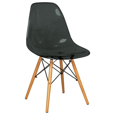 Leisuremod Dover Plastic Dining Side Chair with Wooden Legs, Transparent Black EP19TBL