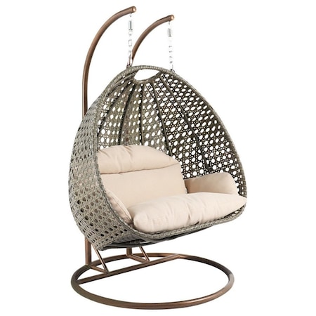 Leisuremod Wicker Hanging 2 person Egg Swing Chair With Outdoor Cover, Beige ESC57BG-C