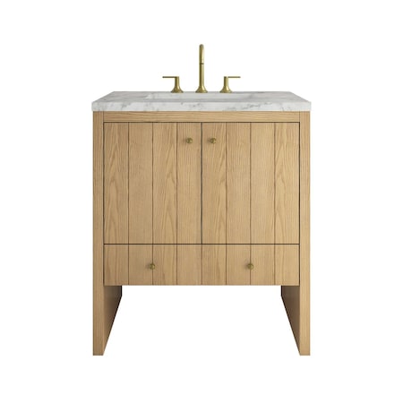 James Martin Vanities Hudson 30" Single Vanity, Light Natural Oak w/ 3 CM Carrara Marble Top 435-V30-LNO-3CAR