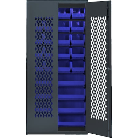 Quantum Storage Systems SPECIALTY CABINET W/28 BLUE BINS MESH-240250BL