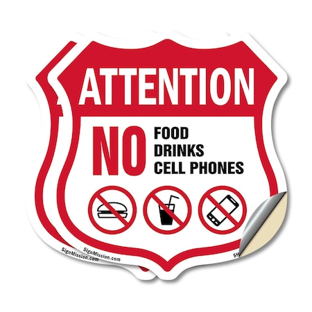 Signmission Property Shield Sign No Food No Drinks N, 12 inch X 12 inch, Vinyl Decal, 2PK SHI-D-2PACK-12-455
