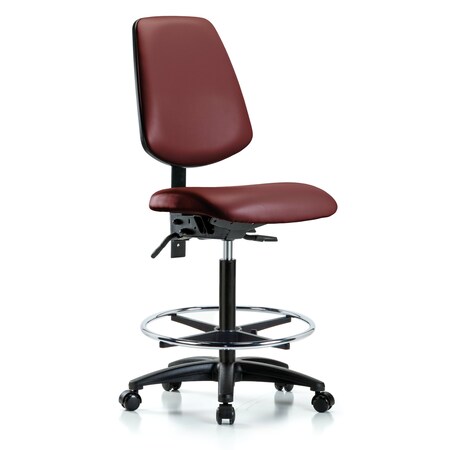 Blue Ridge Ergonomics Vinyl Chair, High Bench, Med Back, Tilt, Foot Ring, Casters, Borscht BR-VHBCH-MB-RG-T1-A0-CF-RC-8815