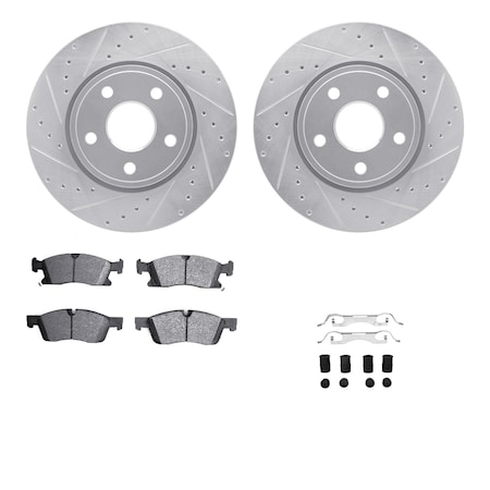 Dynamic Friction Co DFC Brake Rotor - Drilled & Slotted - Silver- Heavy Duty Brake Pad includes Hardware 7412-42006
