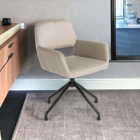 Homeroots Beige and Black Velvet Swivel Office Chair 522396