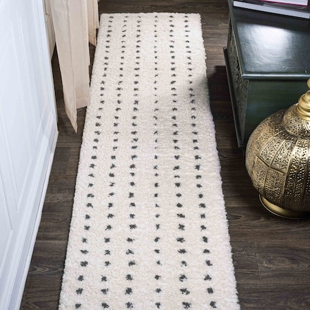 Jonathan Y Pele Modern Geometric Dot Shag White/Gray 2 ft. x 10 ft. Runner Rug MOH400A-210