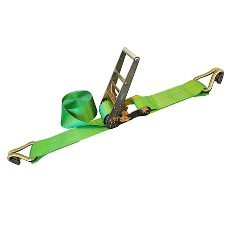 Tie 4 Safe 3'' x 30' Ratchet Strap w/ Wire J Hook. WLL: 5,400 LBS Green RT20R-1530-W20-GR-1