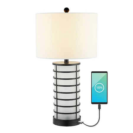 Jonathan Y Jayce 27" Modern Industrial Iron Nightlight LED Table Lamp with USB Charging Port, Black JYL8502A