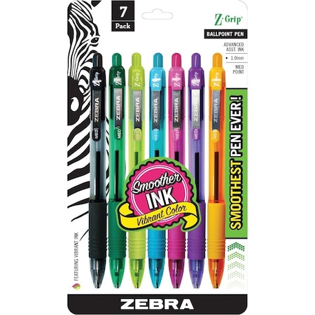 Zebra Pen Z-Grip Retractable Ballpoint Pens, M, PK7 22276