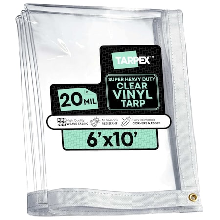 Tarpex Ultra Heavy Duty Tarp, 6 ft x 10 ft, 20 Mil, Clear, PVC CVT20-TA-610