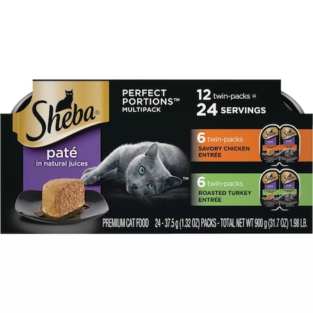 Sheba Perfect Portions Pate Adult Savory Chicken/Roasted Turkey Wet Cat Food, 12PK 798139