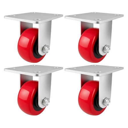Hyw Products Heavy Duty Caster Set 4in Polyurethane on Plastic Wheels, 4 Rigid, 4PK 40-40R-A1-PU-4