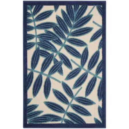 Homeroots 3' X 4' Navy Blue And Ivory Botanical Leaves Indoor Outdoor Area Rug 546637