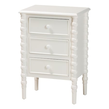 Baxton Studio Malinda Classic White Wood 3-Drawer End Table with Spindle Legs 253-14066-ZORO