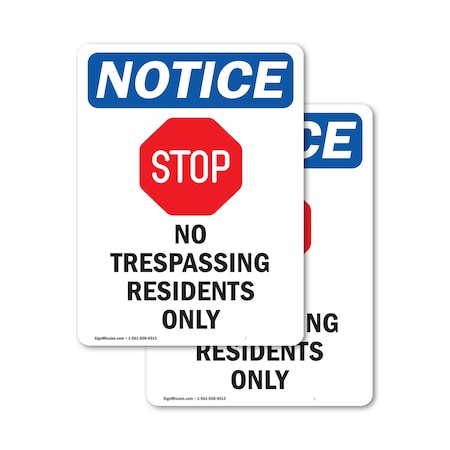 Signmission No Trespassing Residents Sign, Vinyl Decal, 3.5in W x 5in L, 2PK OS-2PACK-NS-D-35-V-14986