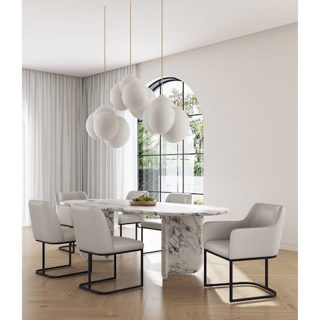 Manhattan Comfort Modern Serena Dining Set Upholstered in Leatherette with Steel Legs in Light Grey, 6PK 6-DC056-LG